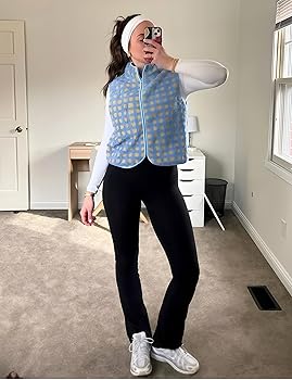 PUWEI Women's Checkered Sherpa Vest Sleeveless Zip Up Fleece Top